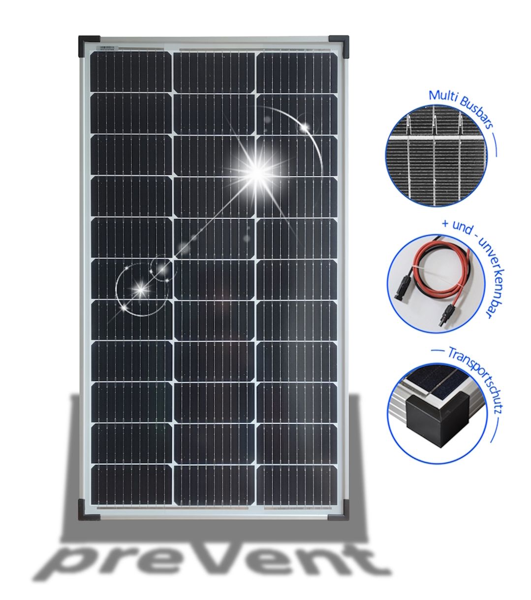 preVent Solarmodul 100W monokristallin 12V - 33 Zellen - Multi-Busbar-Technik